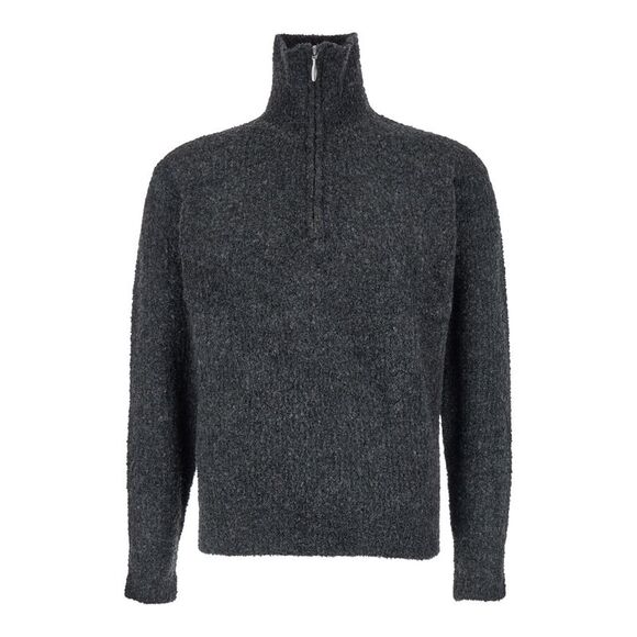 Tonywack Men Grey High Neck Swater With Zip In Wool Blend Man